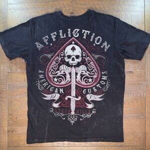 Affliction Death Spade T Shirt Black Sz LARGE Skull Speed Kills Biker